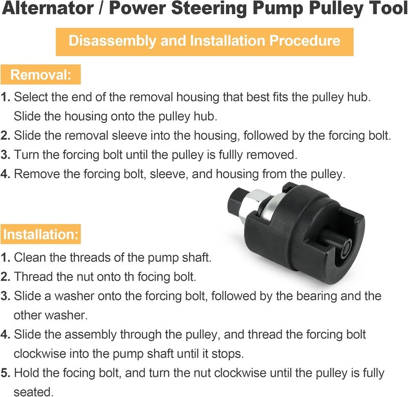 Jetuplusllc Alternator Power Steering Pump Pulley Puller Remover Installer Tool Fits 1-1/8", 1-1/4", 1-5/16", 1-3/8" Press-Fit Hubs Compatible with Ford Chevy Trucks - Image 5